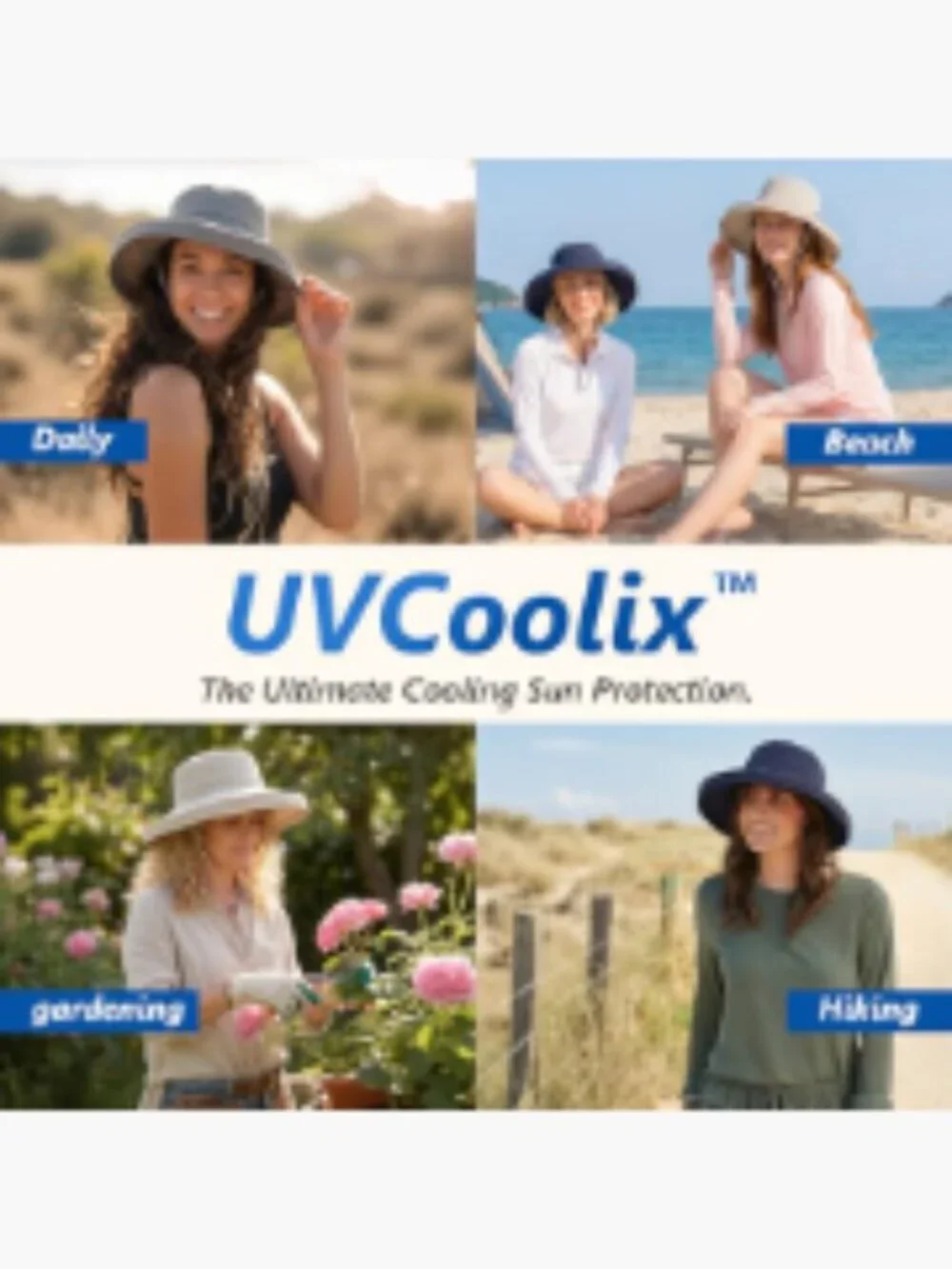 Cooling Sun Hat UPF 50+ Wide Brim Ponytail Hole Water Resistant Packable